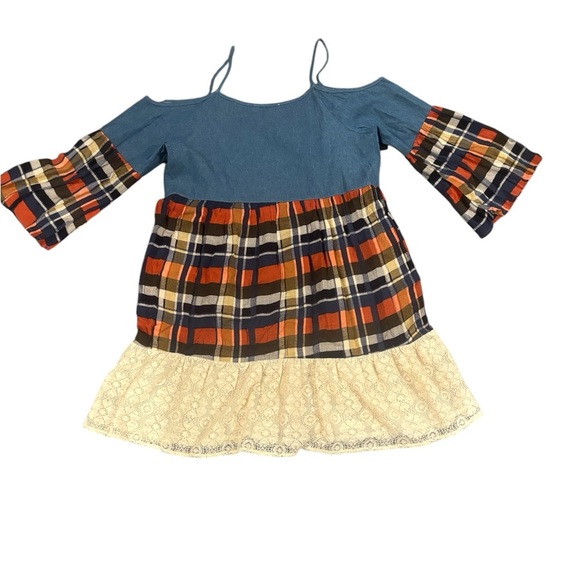 Umgee Cold Shoulder Chambray Plaid Dress Size Small. Style #130733. - Picture 4 of 7